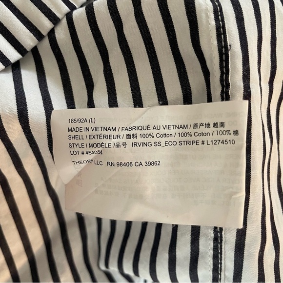 Theory men’s Irving eco stripe black and white button down shirt 22709 - Picture 8 of 9
